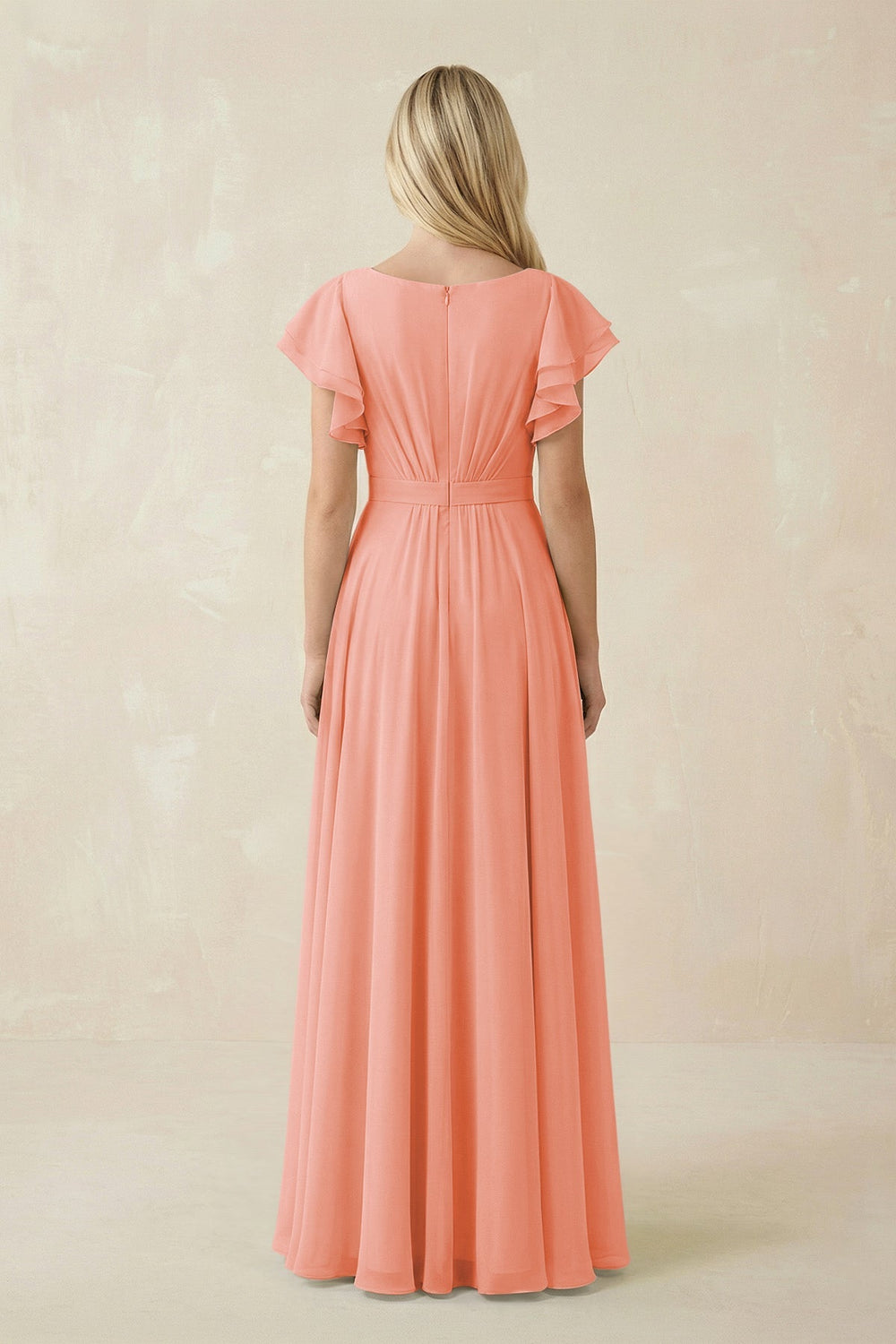 Cap Sleeve Ruffled A - Line Chiffon Bridesmaid Dress in Rosette - SHE IS ME Bridesmaid Dresses
