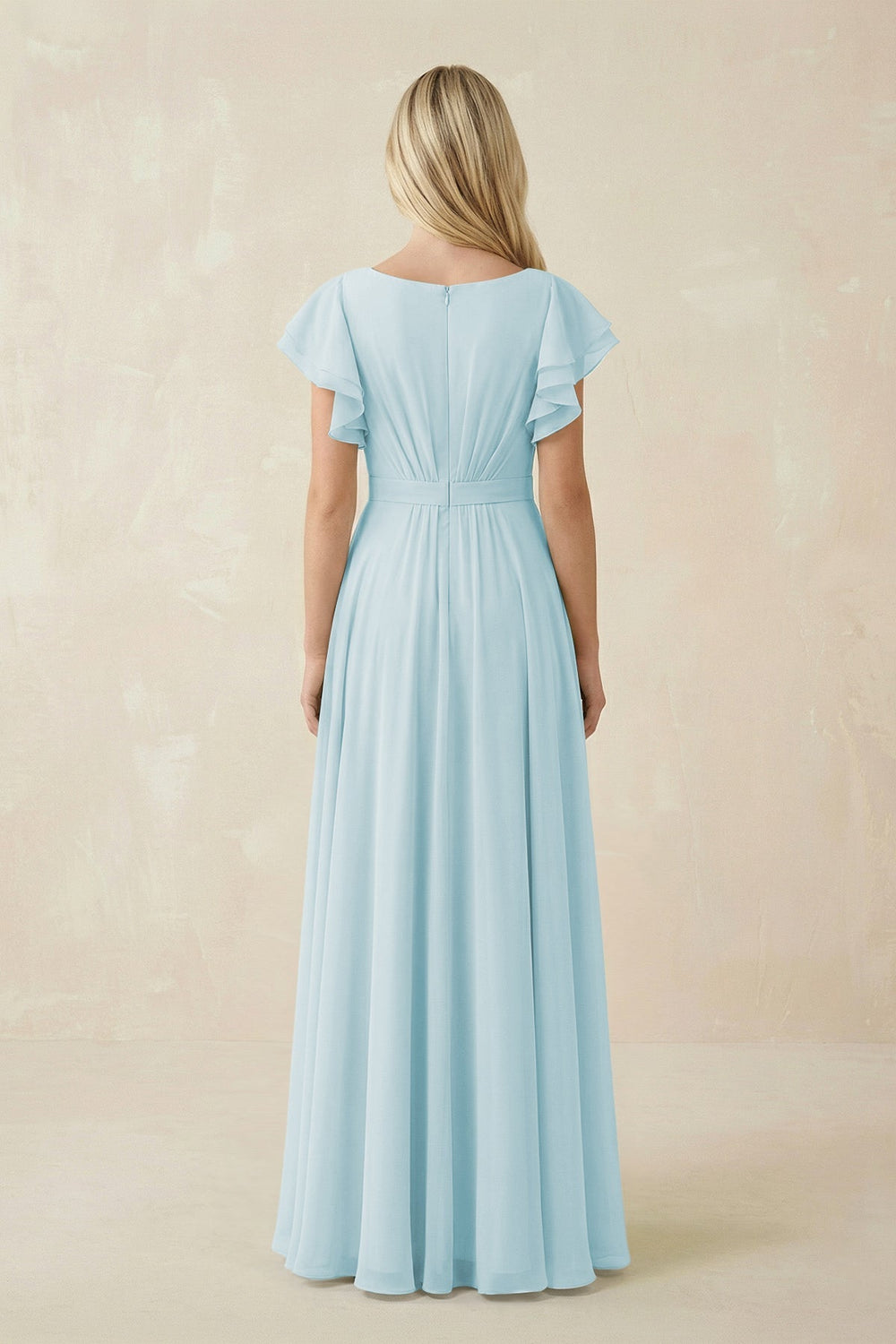 Cap Sleeve Ruffled A - Line Chiffon Bridesmaid Dress in Sky Blue - SHE IS ME Bridesmaid Dresses