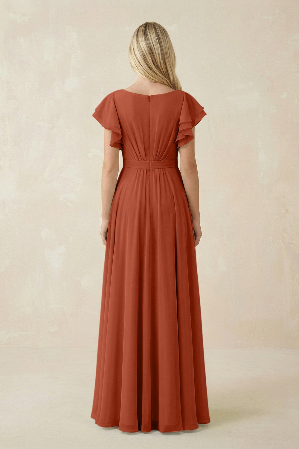 Cap Sleeve Ruffled A - Line Chiffon Bridesmaid Dress in Spice - SHE IS ME Bridesmaid Dresses