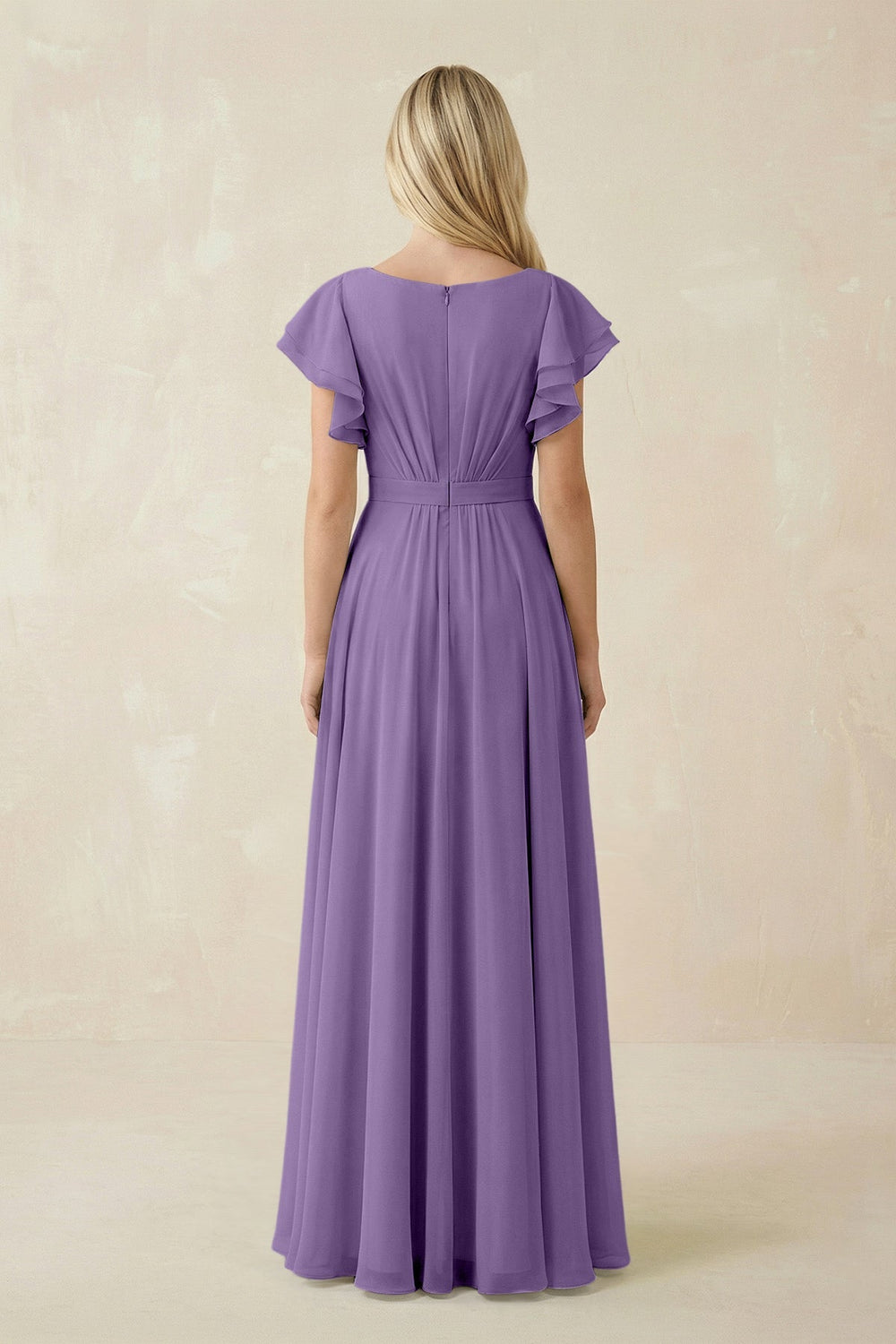 Cap Sleeve Ruffled A - Line Chiffon Bridesmaid Dress in Tahiti - SHE IS ME Bridesmaid Dresses