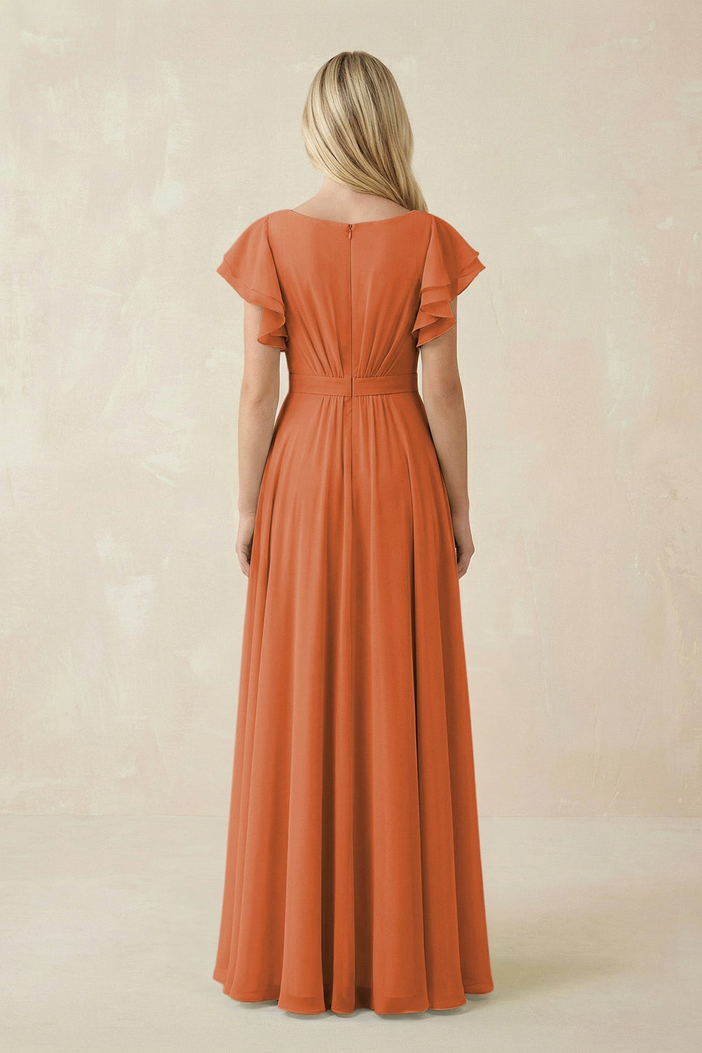 Cap Sleeve Ruffled A - Line Chiffon Bridesmaid Dress in Terracotta - SHE IS ME Bridesmaid Dresses