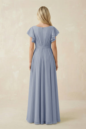 Cap Sleeve Ruffled A - Line Chiffon Bridesmaid Dress in Twilight - SHE IS ME Bridesmaid Dresses