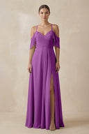 Chiffon A - Line Long Bridesmaid Dress in Amethyst - SHE IS ME Bridesmaid Dresses