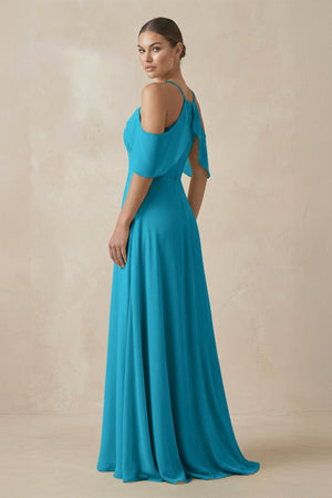 Chiffon A - Line Long Bridesmaid Dress in Blue Jay - SHE IS ME Bridesmaid Dresses