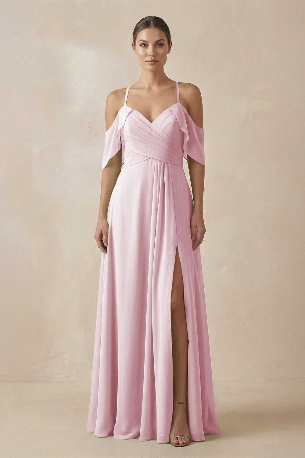 Chiffon A - Line Long Bridesmaid Dress in Candy Pink - SHE IS ME Bridesmaid Dresses