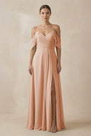 Chiffon A - Line Long Bridesmaid Dress in Champagne Rose - SHE IS ME Bridesmaid Dresses