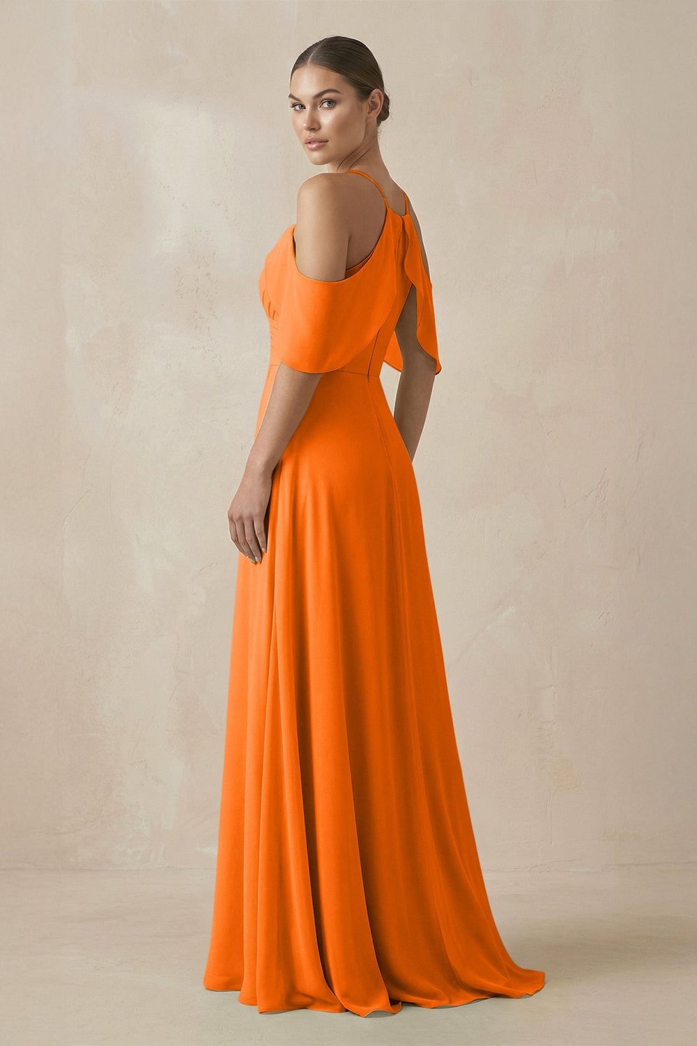 Chiffon A - Line Long Bridesmaid Dress in Cinnamon - SHE IS ME Bridesmaid Dresses