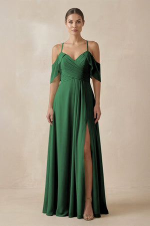 Chiffon A - Line Long Bridesmaid Dress in Dark Green - SHE IS ME Bridesmaid Dresses