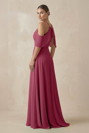 Chiffon A - Line Long Bridesmaid Dress in Desert Rose - SHE IS ME Bridesmaid Dresses