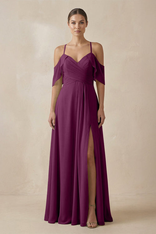Chiffon A - Line Long Bridesmaid Dress in Fig - SHE IS ME Bridesmaid Dresses