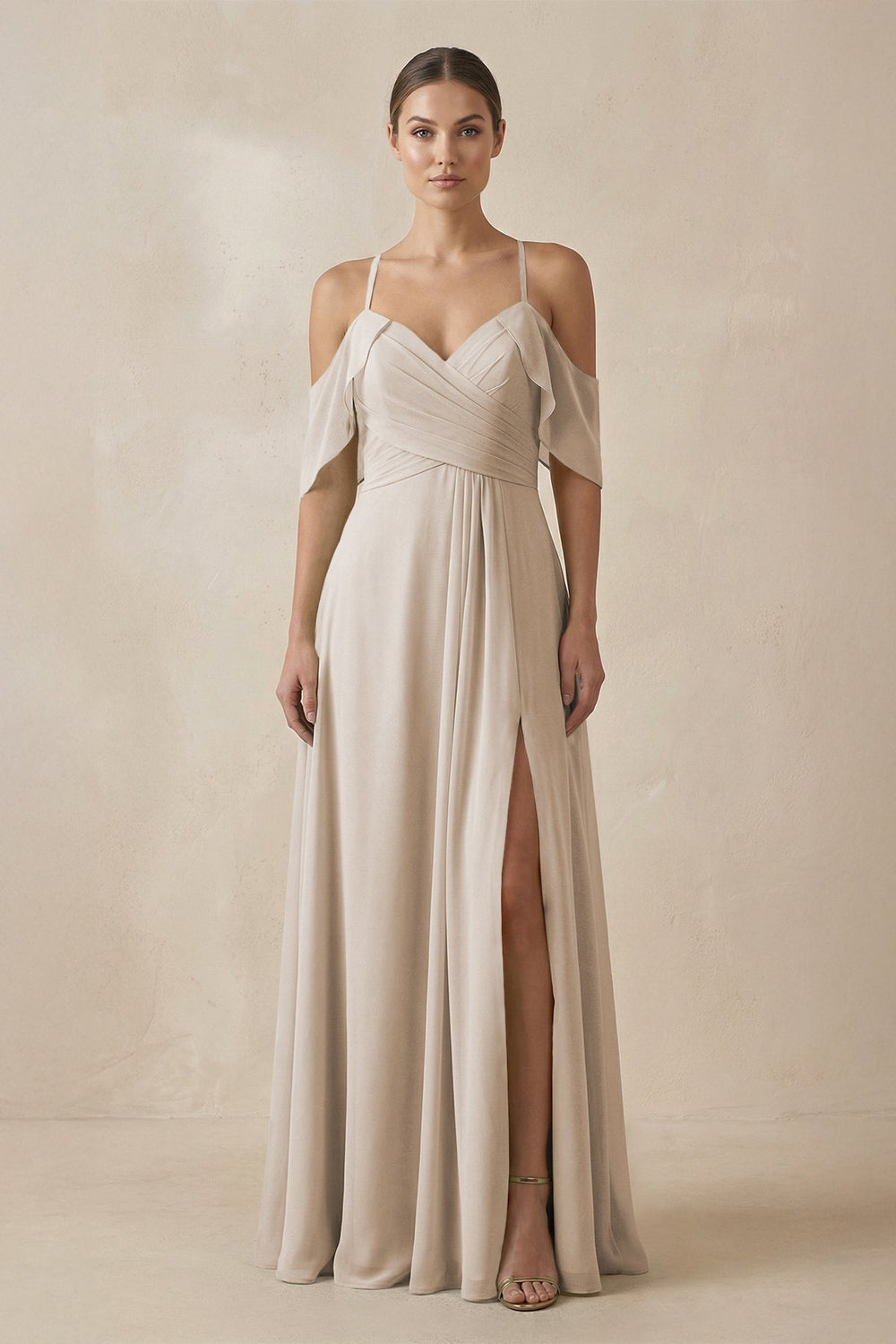 Chiffon A - Line Long Bridesmaid Dress in Frost - SHE IS ME Bridesmaid Dresses