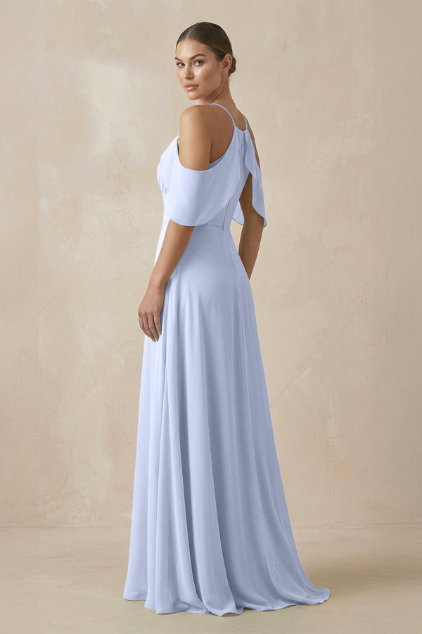 Chiffon A - Line Long Bridesmaid Dress in Ice - SHE IS ME Bridesmaid Dresses