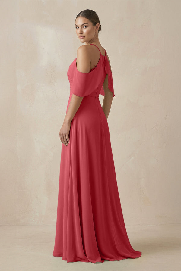 Chiffon A - Line Long Bridesmaid Dress in Merlot - SHE IS ME Bridesmaid Dresses