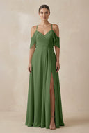 Chiffon A - Line Long Bridesmaid Dress in Moss - SHE IS ME Bridesmaid Dresses