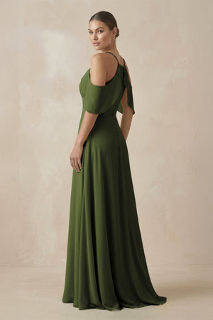 Chiffon A - Line Long Bridesmaid Dress in Olive - SHE IS ME Bridesmaid Dresses