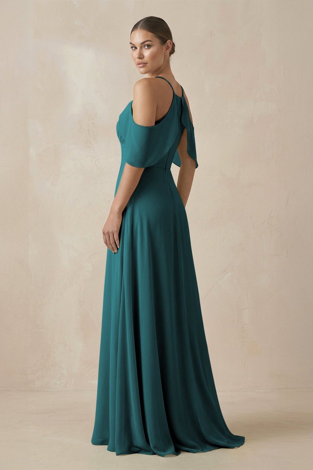 Chiffon A - Line Long Bridesmaid Dress in Pine - SHE IS ME Bridesmaid Dresses