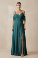 Chiffon A - Line Long Bridesmaid Dress in Pine - SHE IS ME Bridesmaid Dresses