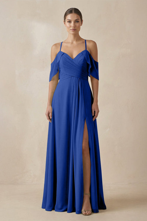 Chiffon A - Line Long Bridesmaid Dress in Royal Blue - SHE IS ME Bridesmaid Dresses