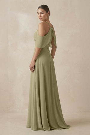 Chiffon A - Line Long Bridesmaid Dress in Thyme - SHE IS ME Bridesmaid Dresses
