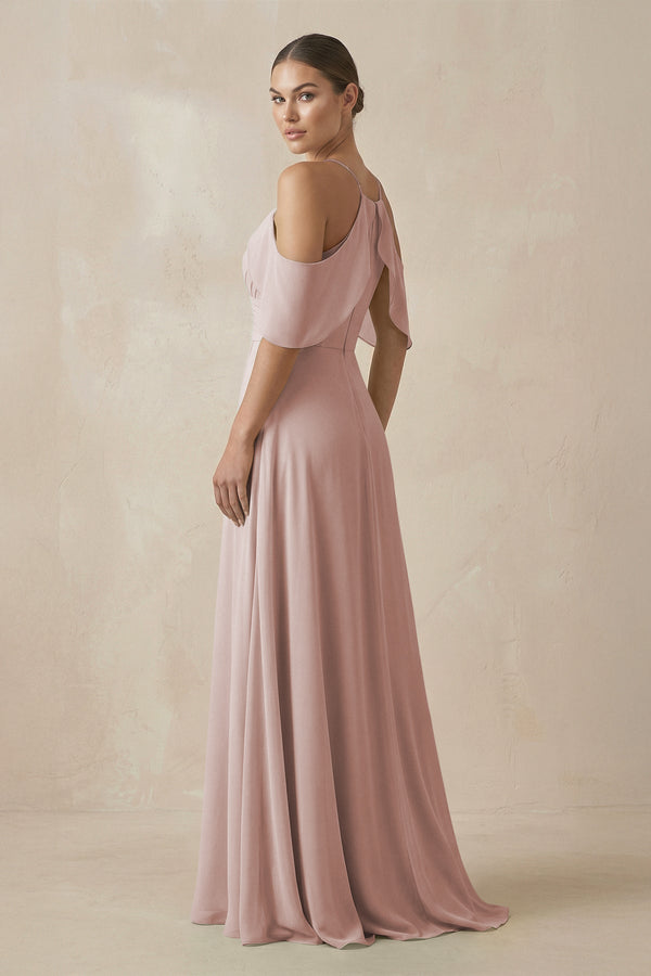 Chiffon A - Line Long Bridesmaid Dress in Toffee - SHE IS ME Bridesmaid Dresses