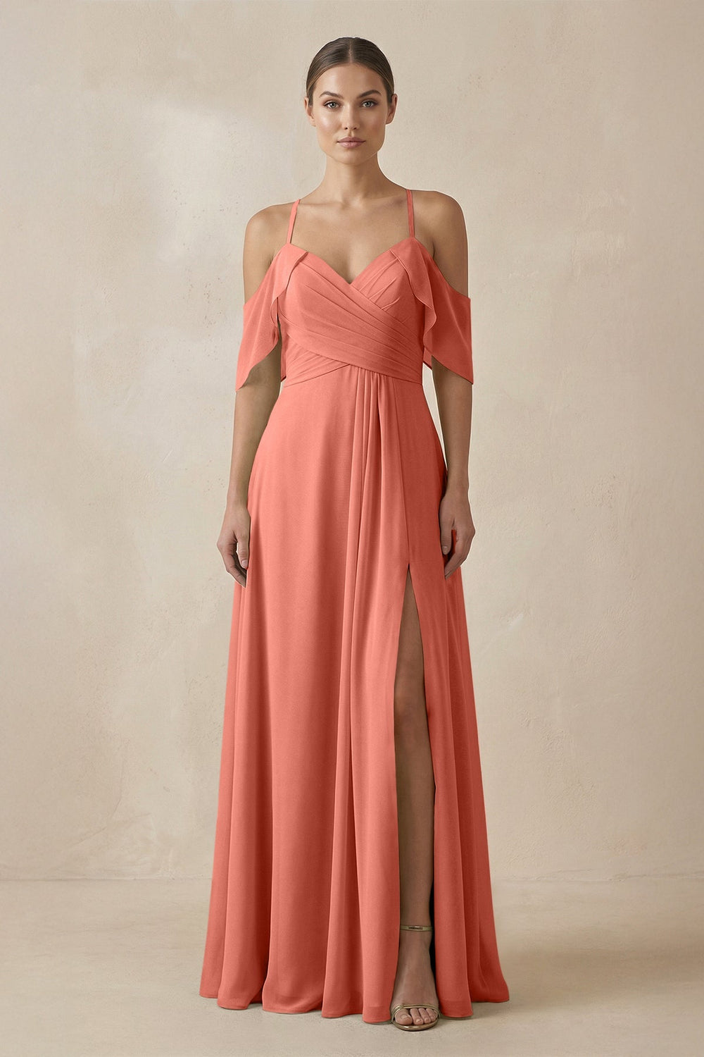 Chiffon A - Line Long Bridesmaid Dress in Wild Rose - SHE IS ME Bridesmaid Dresses