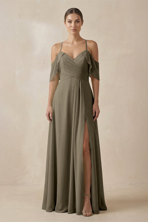 Chiffon A - Line Long Bridesmaid Dress in Willow Green - SHE IS ME Bridesmaid Dresses