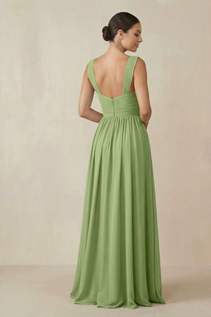 Chiffon A - Line Pleated Bridesmaid Dress in Matcha - SHE IS ME Bridesmaid Dresses