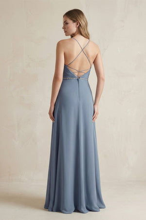 Chiffon A - Line Ruched Cami Strap Bridesmaid Dress in Neptune - SHE IS ME Bridesmaid Dresses