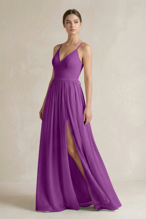 A-Line Spaghetti Strap Chiffon Bridesmaid Dress in Amethyst - SHE IS ME BRIDESMAID DRESSES