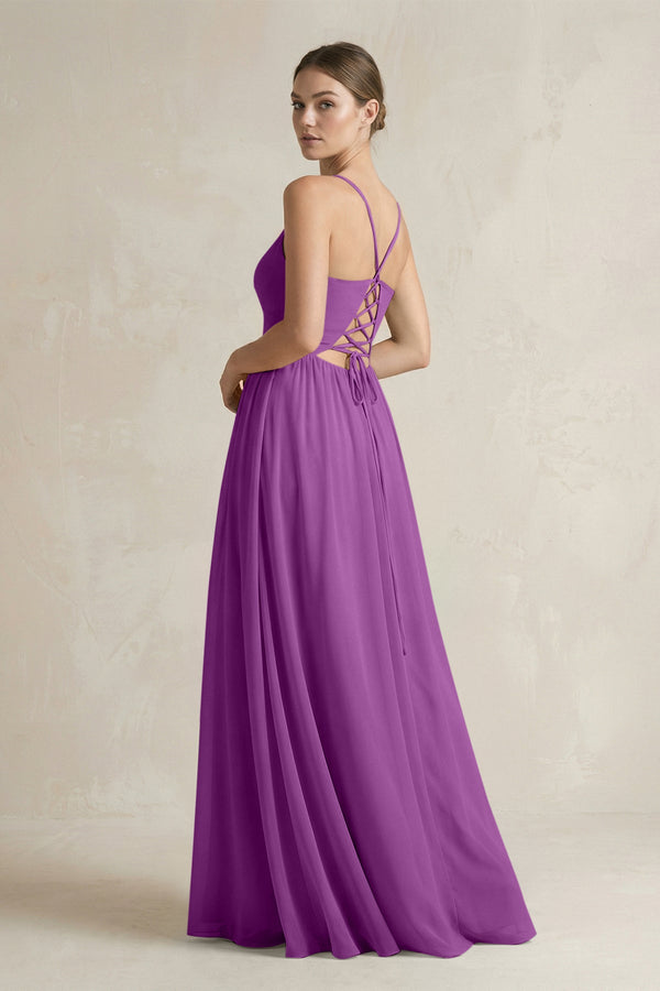 A-Line Spaghetti Strap Chiffon Bridesmaid Dress in Amethyst - SHE IS ME BRIDESMAID DRESSES