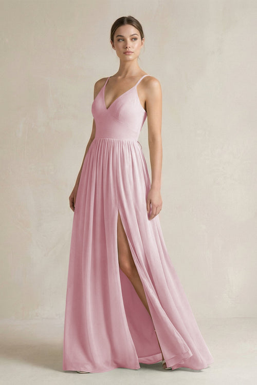 A-Line Spaghetti Strap Chiffon Bridesmaid Dress in Candy Pink - SHE IS ME BRIDESMAID DRESSES