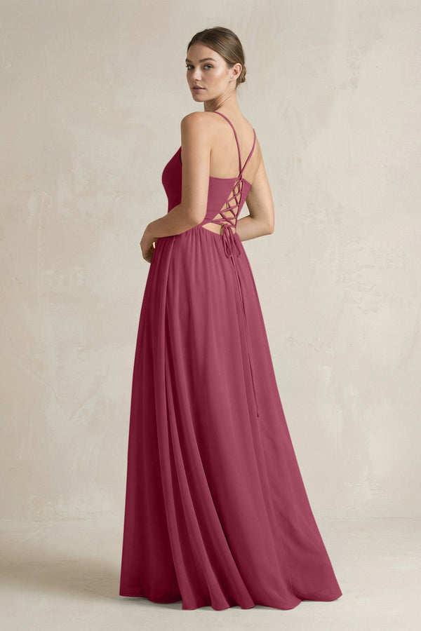 A-Line Spaghetti Strap Chiffon Bridesmaid Dress in Desert Rose - SHE IS ME BRIDESMAID DRESSES