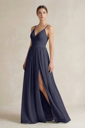 A-Line Spaghetti Strap Chiffon Bridesmaid Dress in Dusk Blue - SHE IS ME BRIDESMAID DRESSES