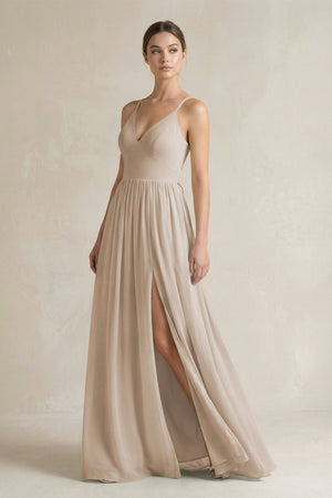 A-Line Spaghetti Strap Chiffon Bridesmaid Dress in Frost - SHE IS ME BRIDESMAID DRESSES