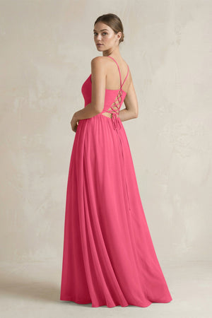 A-Line Spaghetti Strap Chiffon Bridesmaid Dress in Fuchsia - SHE IS ME BRIDESMAID DRESSES