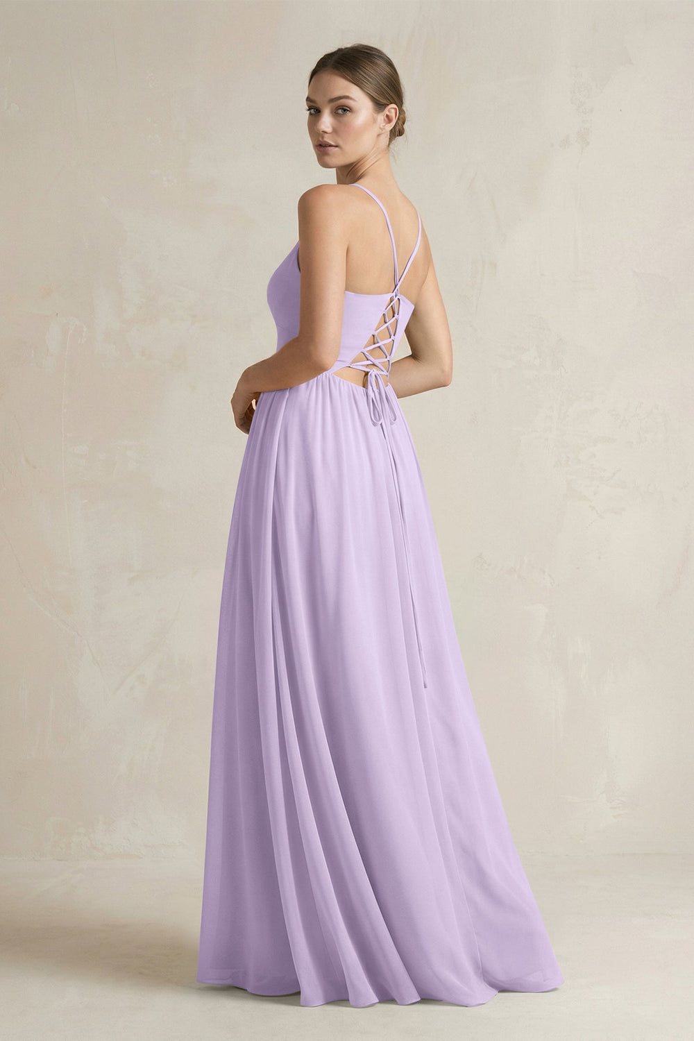 A-Line Spaghetti Strap Chiffon Bridesmaid Dress in Lavender - SHE IS ME BRIDESMAID DRESSES