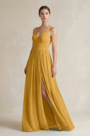 A-Line Spaghetti Strap Chiffon Bridesmaid Dress in Marigold - SHE IS ME BRIDESMAID DRESSES