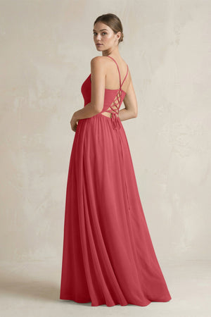 A-Line Spaghetti Strap Chiffon Bridesmaid Dress in Merlot - SHE IS ME BRIDESMAID DRESSES