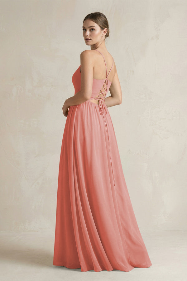 A-Line Spaghetti Strap Chiffon Bridesmaid Dress in Mulberry - SHE IS ME BRIDESMAID DRESSES