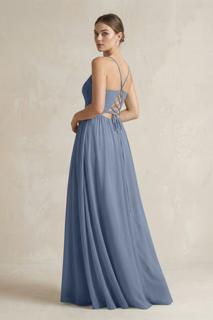 A-Line Spaghetti Strap Chiffon Bridesmaid Dress in Neptune - SHE IS ME BRIDESMAID DRESSES