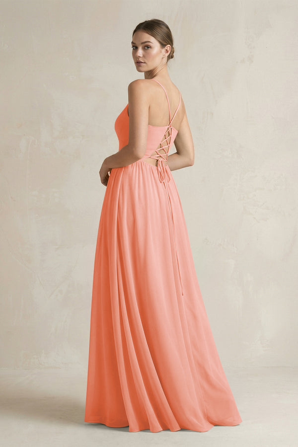 A-Line Spaghetti Strap Chiffon Bridesmaid Dress in Rosette - SHE IS ME BRIDESMAID DRESSES