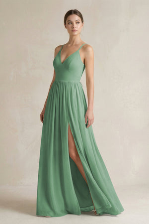 A-Line Spaghetti Strap Chiffon Bridesmaid Dress in Sea Glass - SHE IS ME BRIDESMAID DRESSES