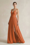 A-Line Spaghetti Strap Chiffon Bridesmaid Dress in Terracotta - SHE IS ME BRIDESMAID DRESSES