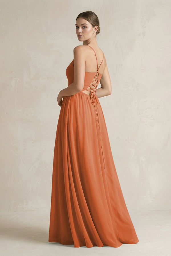 A-Line Spaghetti Strap Chiffon Bridesmaid Dress in Terracotta - SHE IS ME BRIDESMAID DRESSES