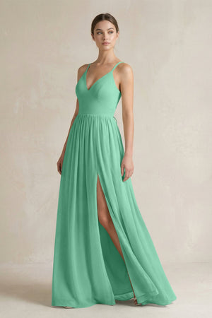 A-Line Spaghetti Strap Chiffon Bridesmaid Dress in Turquoise - SHE IS ME BRIDESMAID DRESSES