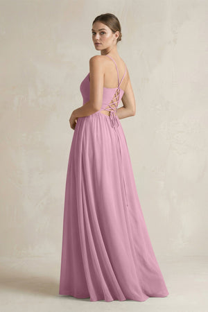 A-Line Spaghetti Strap Chiffon Bridesmaid Dress in Vintage Mauve - SHE IS ME BRIDESMAID DRESSES