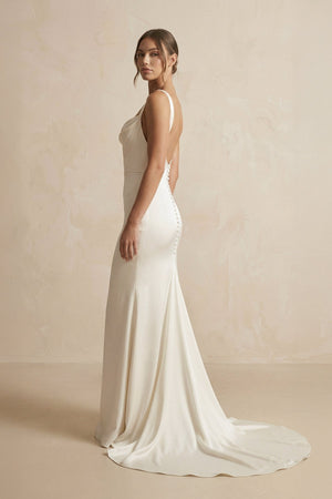 Cowl Neck Mermaid Satin Wedding Dress in Ivory - SHE IS ME Wedding Dresses