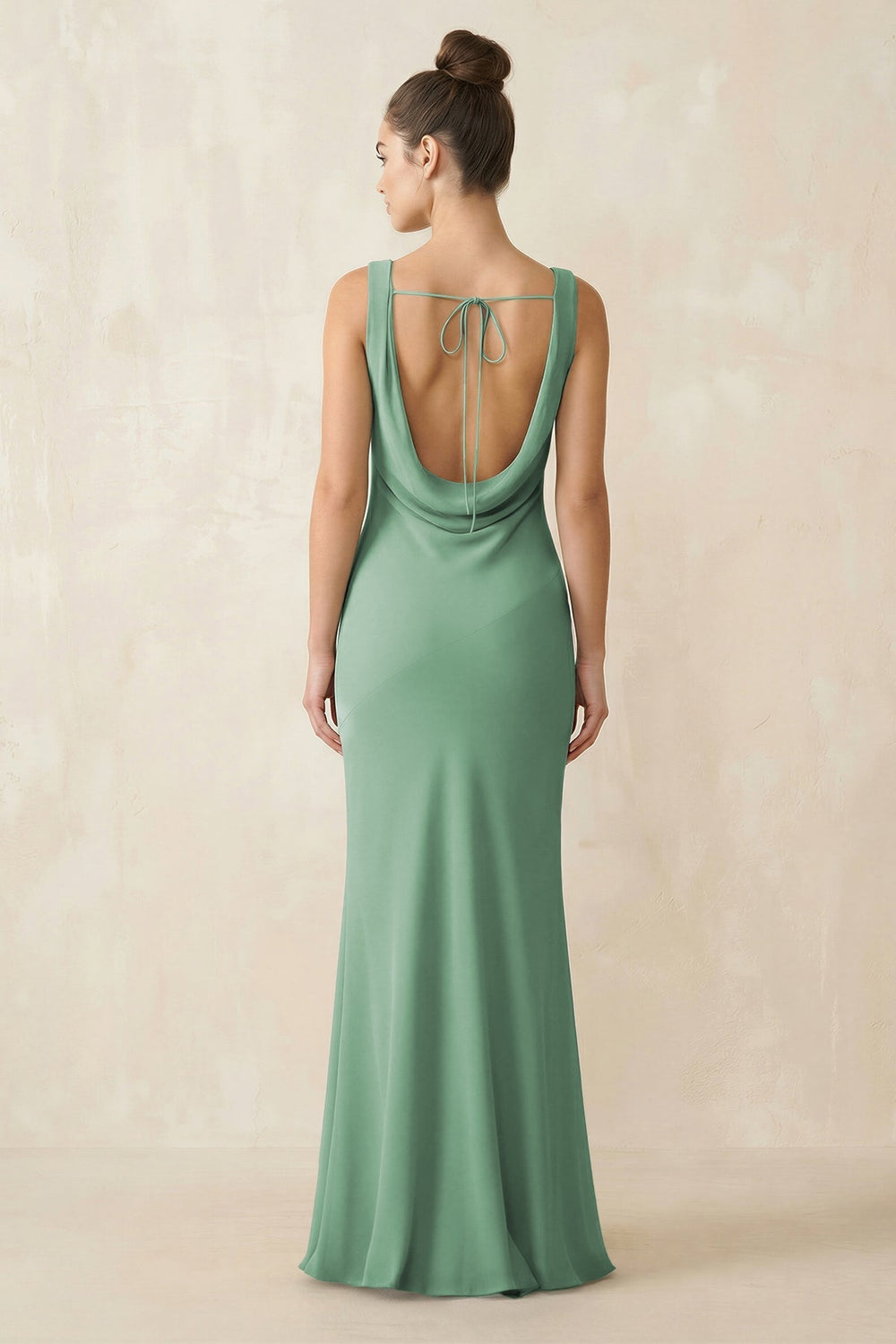 Cowl Neck Sheath Chiffon Bridesmaid Dress in Sea Glass - SHE IS ME Bridesmaid Dresses