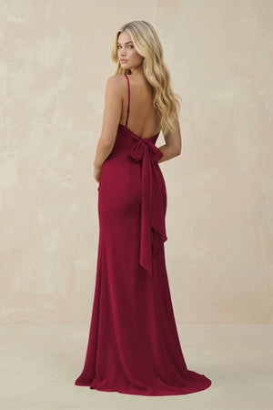 Cowl Neck Sheath Chiffon Bridesmaid Dress with Corset in Berry - SHE IS ME Bridesmaid Dresses