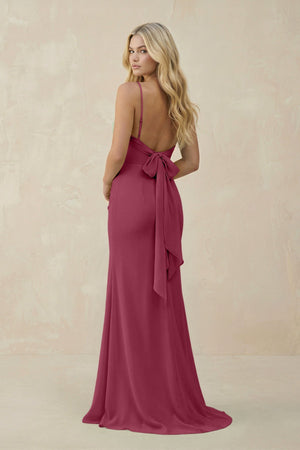 Cowl Neck Sheath Chiffon Bridesmaid Dress with Corset in Desert Rose - SHE IS ME Bridesmaid Dresses